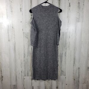 love ari gray cold shoulder ribbed stretchy long sleeve dress women's L
